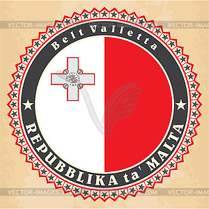 Vintage label cards of Malta flag - vector image