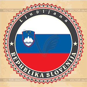 Vintage label cards of Slovenia flag - vector image