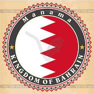 Vintage label cards of Bahrain flag - vector image