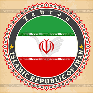Vintage label cards of Iran flag - vector image