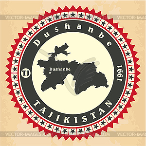Старинные этикетки-наклейки карты Таджикистана - рисунок в векторном формате