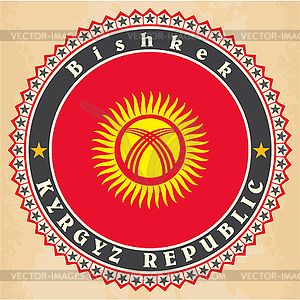 Vintage label cards of Kyrgyzstan flag - vector image