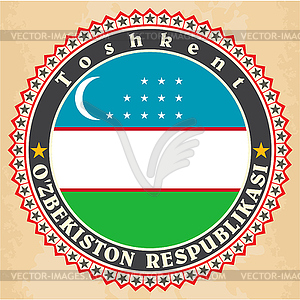 Vintage label cards of Uzbekistan flag - vector clipart