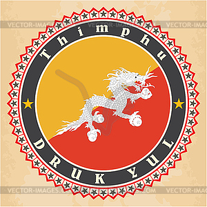 Vintage label cards of Bhutan flag - vector clip art