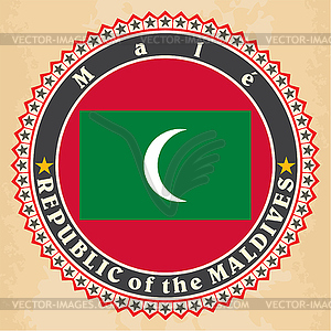 Vintage label cards of Maldives flag - vector image