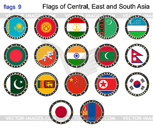 Флаги Центральной, Восточной и Южной Азии. Флаги - рисунок в векторе