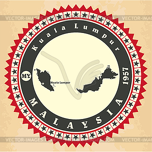 Старинные этикетки-наклейки карты Малайзии - клипарт в формате EPS