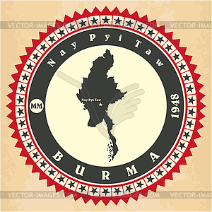 Старинные этикетки-наклейки карты Мьянме - иллюстрация в векторе