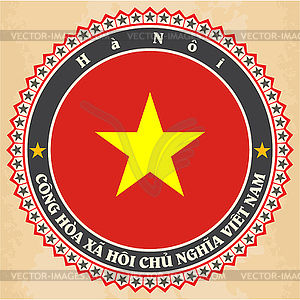 Vintage label cards of Vietnam flag - vector clip art