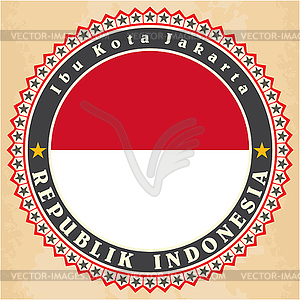 Vintage label cards of Indonesia flag - vector image