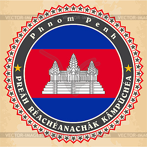 Vintage label cards of Cambodia flag - vector clipart