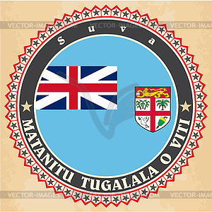 Старинные этикетки карты Фиджи флагом - иллюстрация в векторе