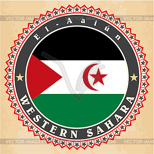 Vintage label cards of Western Sahara flag - vector image