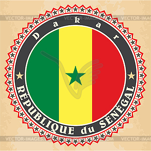 Vintage label cards of Senegal flag - vector image