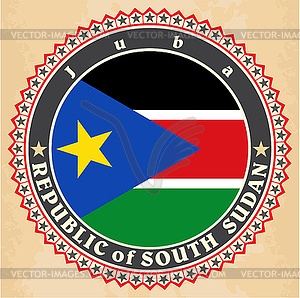 Vintage label cards of South Sudan flag - vector clipart