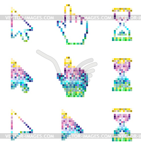 Pixel cursors icons- mouse hand arrow hourglass - vector image