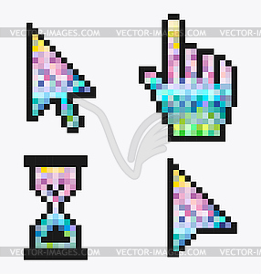 Pixel cursors icons- mouse hand arrow hourglass - vector clipart