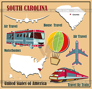 Квартира карта Южной Каролины в США для авиаперевозок б - изображение в векторном виде