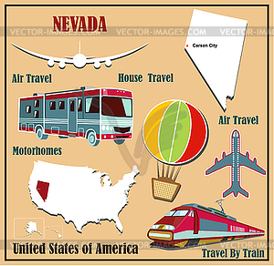 Flat map of Nevada in U.S. for air travel by car an - vector clipart