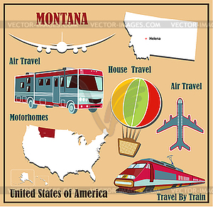 Квартира карта Монтаны в США на авиаперевозки на машине - векторизованное изображение клипарта