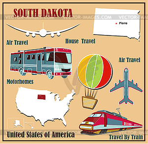 Flat map of South Dakota in U.S. for air travel by - royalty-free vector image