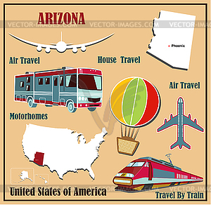 Flat map of Arizona in U.S. for air travel by car - vector clip art