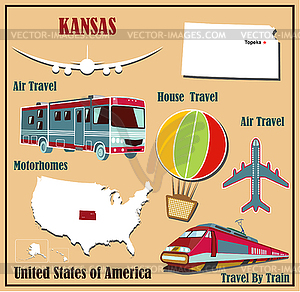 Квартира карта Канзас в США на авиаперевозки по автомобилю - клипарт в векторе