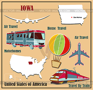 Flat map of Iowa in U.S. for air travel by car and - vector image