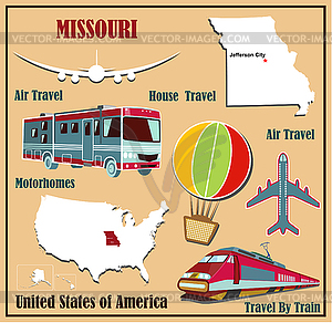 Flat map of Missouri in U.S. for air travel by car - vector image