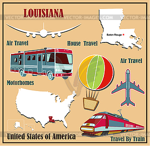 Flat map of Louisiana in U.S. for air travel by - vector image
