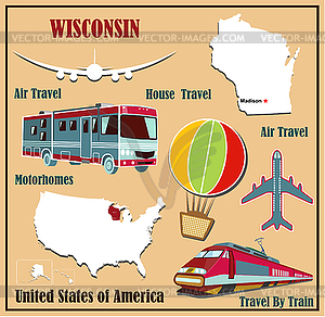 Flat map of Wisconsin in U.S. for air travel by - vector EPS clipart