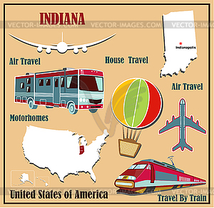 Flat map of Indiana in U.S. for air travel by car - vector clip art
