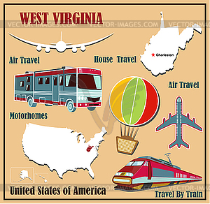 Квартира карта Западной Вирджинии в США на авиаперевозки - векторное графическое изображение