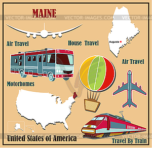 Flat map of Maine in U.S. for air travel by car - royalty-free vector image