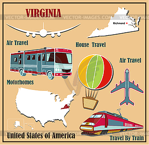 Flat map of Virginia in U.S. for air travel by car - vector image