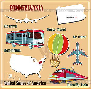 Flat map of Pennsylvania in U.S. for air travel by - vector clipart