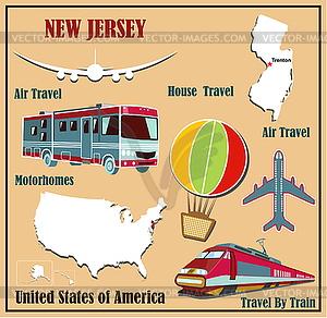 Flat map of New Jersey in U.S. for air travel by ca - vector image