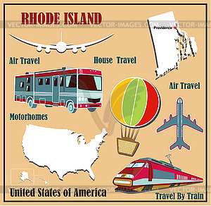 Flat map of Rhode Island in U.S. for air travel by - vector EPS clipart