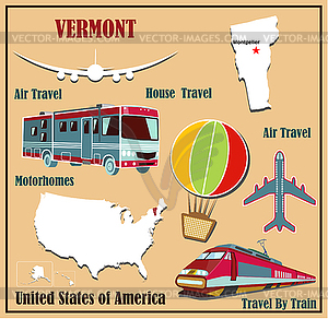 Flat map of Vermont in U.S. for air travel by car - vector image