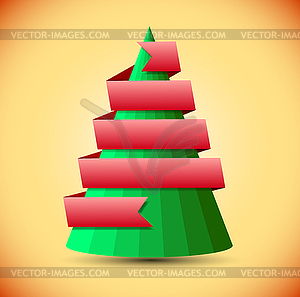 Geometric christmas tree with red ribbon - color vector clipart