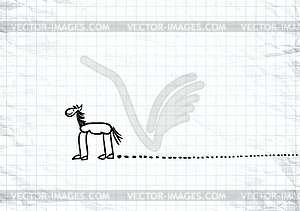 Horse sketch with traces on crumpled paper - vector image