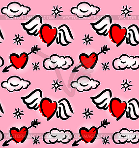 Pattern with hearts and clouds - vector clipart