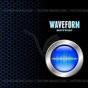 Silver button with sound wave sign - vector clipart