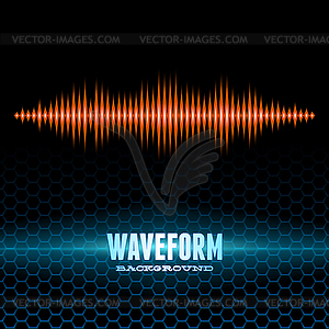 Orange shiny sound waveform on hex grid - vector clip art