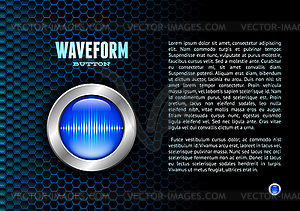 Silver button with sound wave sign - vector clip art