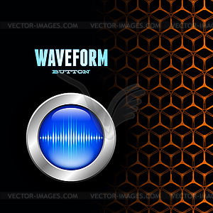 Silver button with sound wave sign on unusual grid - vector clipart / vector image