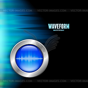 Silver button with sound wave sign and polar light - vector image