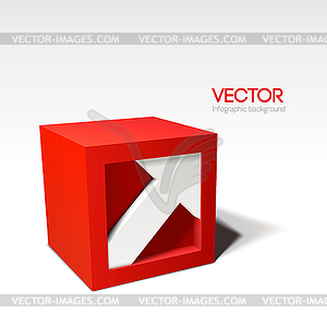 Инфографики красный 3D куб со стрелкой - клипарт Royalty-Free