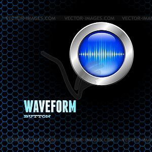 Silver button with sound wave sign - vector image