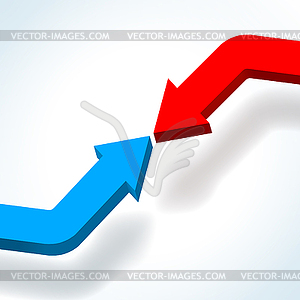 Connecting blue and red graph arrows - vector clipart